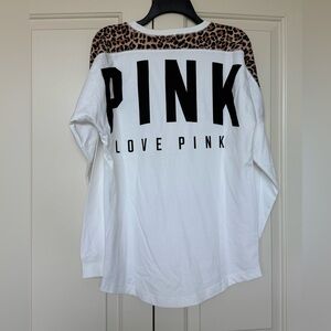 Victoria's Secret PINK White Leopard Varsity Crew